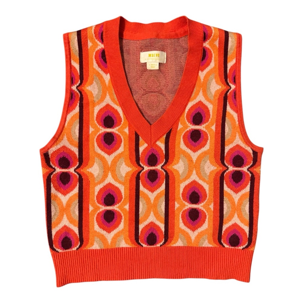 Maeve by Anthropologie Colorful Knit Vest Orange XS